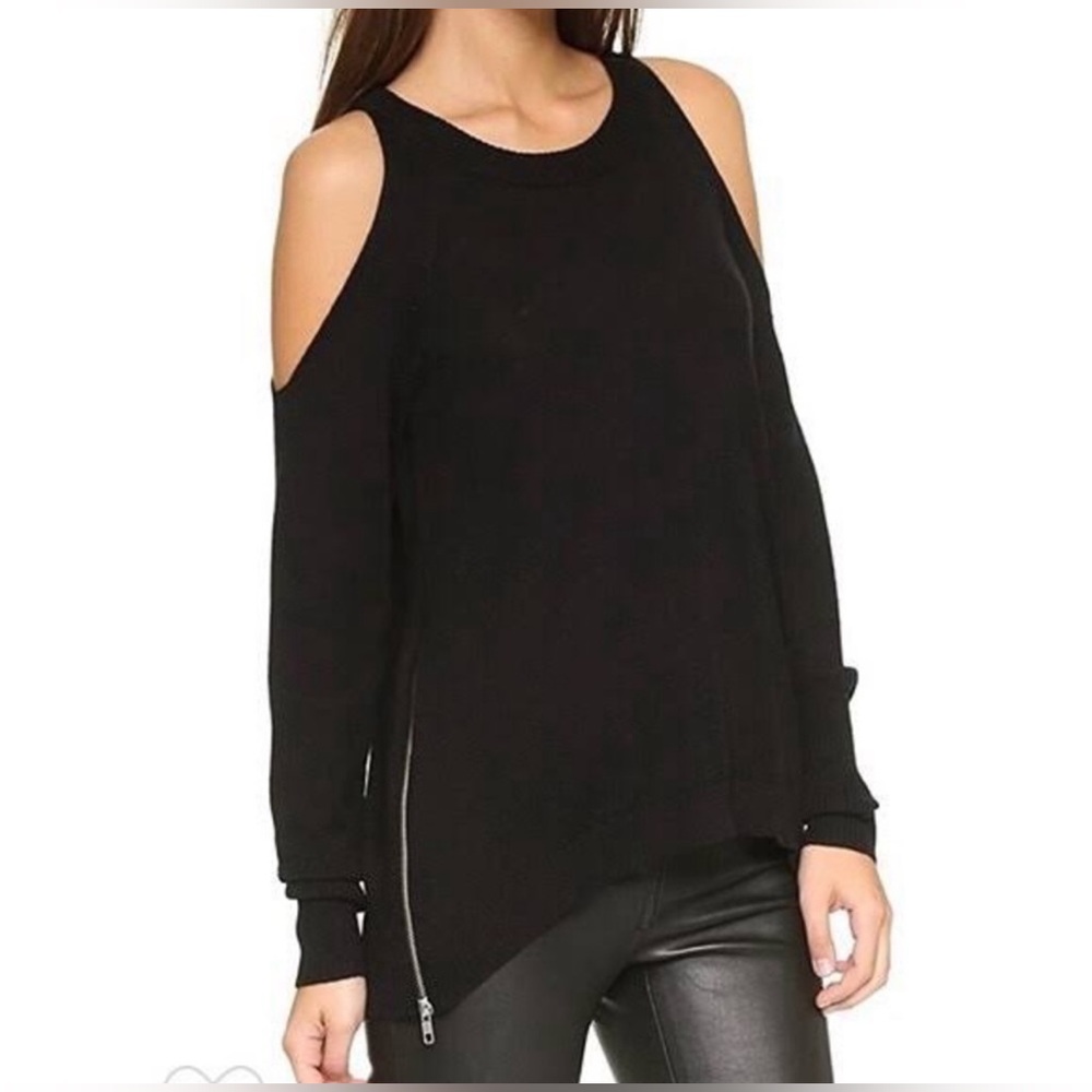 Ramy Brook 100% Merino Wool Tasha Black Cold Shoulder Sweater Sz XS